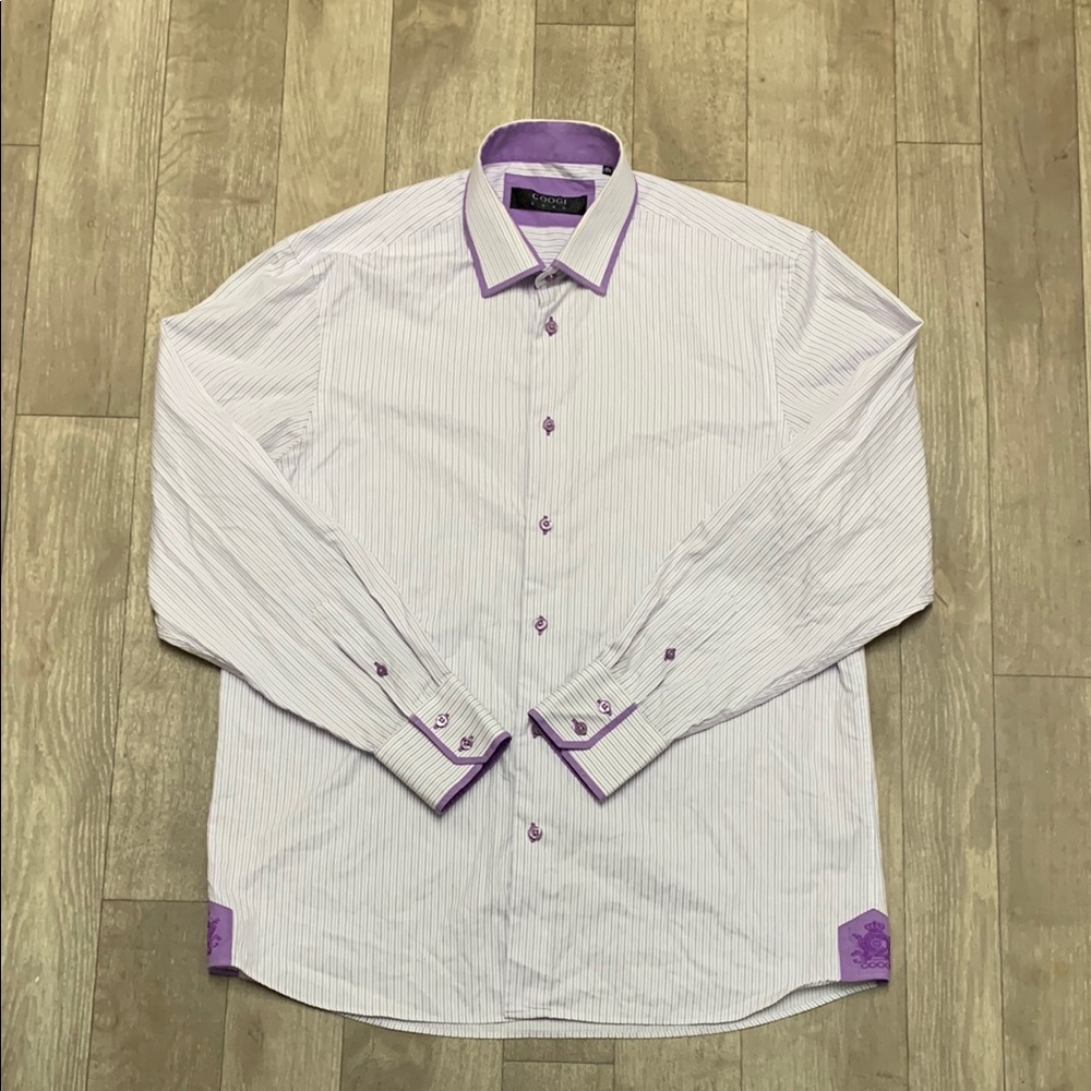 Mens Coogi Luxe Pin Strip‎ Button Up Long Sleeve Casual Shirt